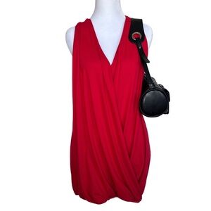 Zenana Red V-Neck Wrap Bubble Dress/Blouse